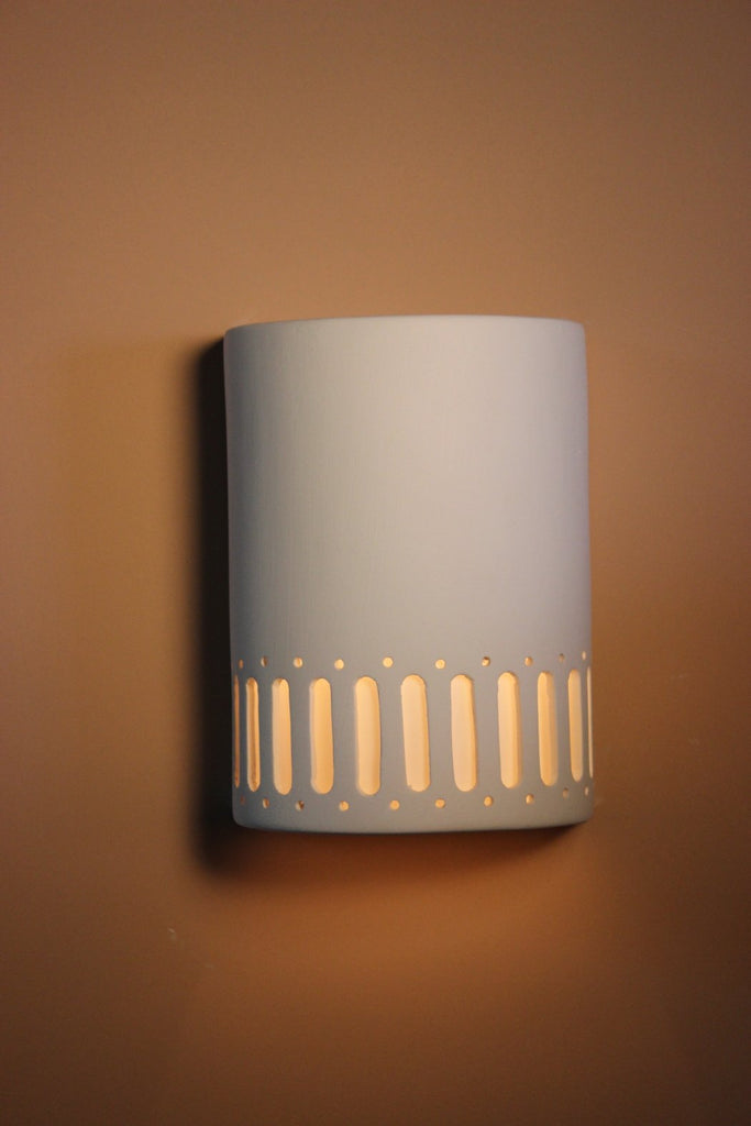 B8150 Ceramic Cylinder Lighted Wall Sconce Bottom Oval Slots with Holes