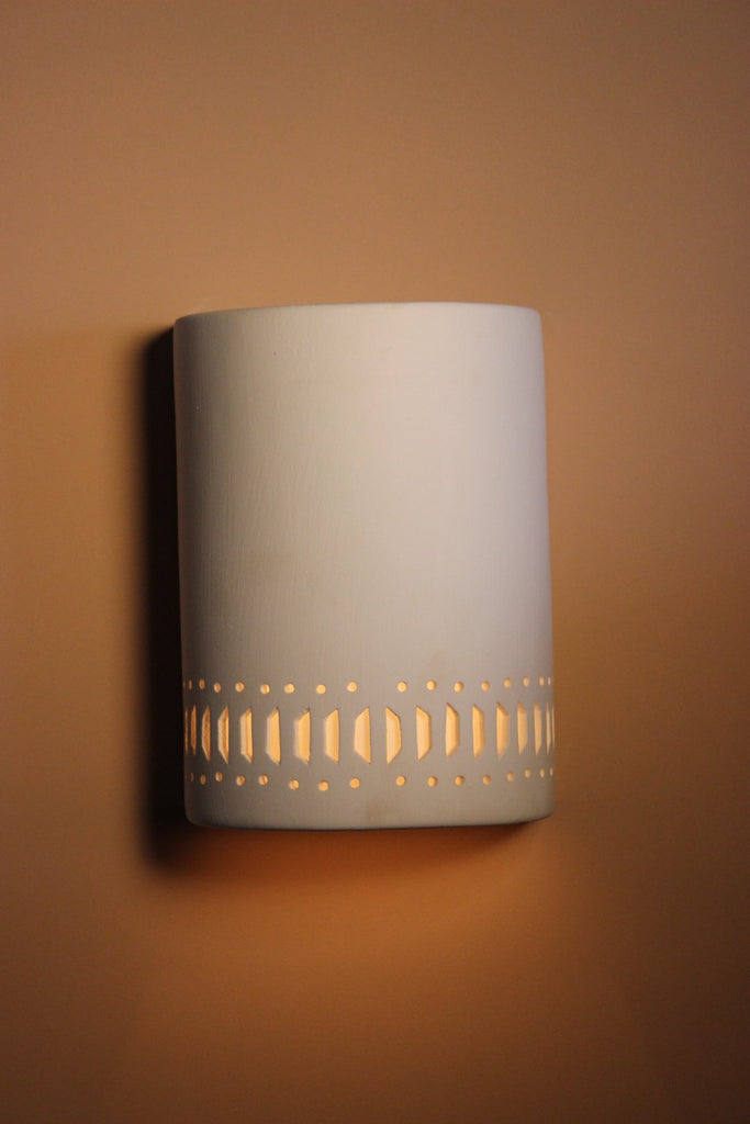 B86 Ceramic Cylinder Lighted Wall Sconce Hole and Trapezoid Bottom Band