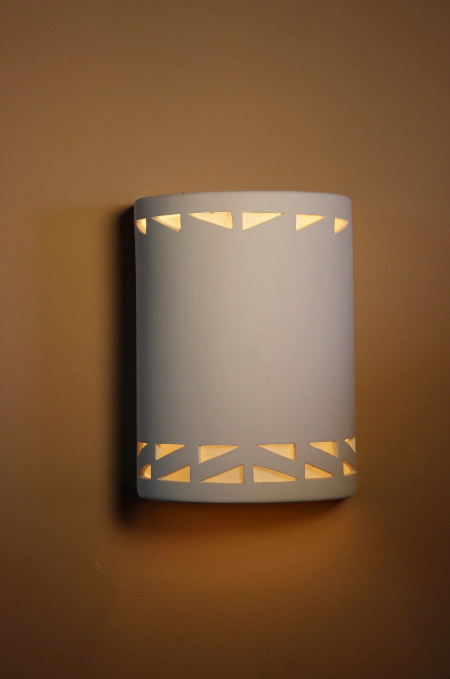 B8105B Ceramic Cylinder Lighted Wall Sconce Double Right Triangle Banded