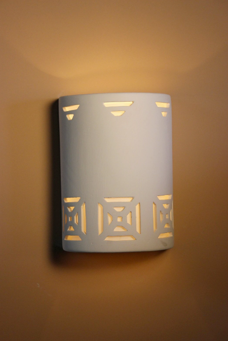 B8133A  Ceramic Cylinder Lighted Wall Sconce Trapezoid Down