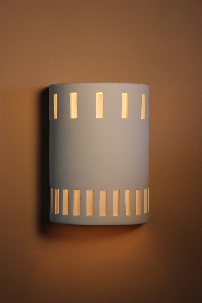 B8142 Ceramic Cylinder Lighted Wall Sconce Top and Full Bottom Square Slots