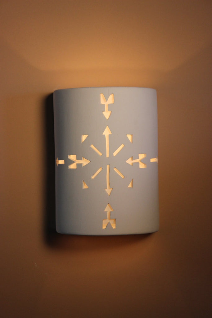 B816 Ceramic Cylinder Lighted Wall Sconce In and Out Arrows