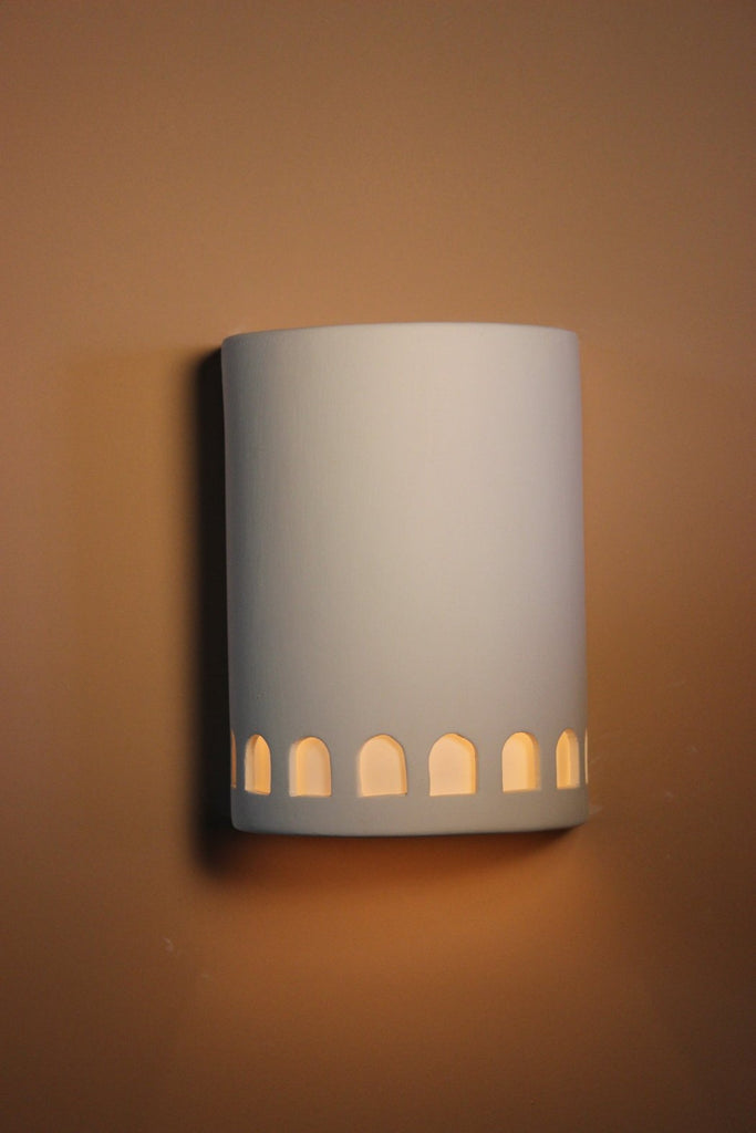 B8169 Ceramic Cylinder Lighted Wall Sconce Roman Window Bottom Band