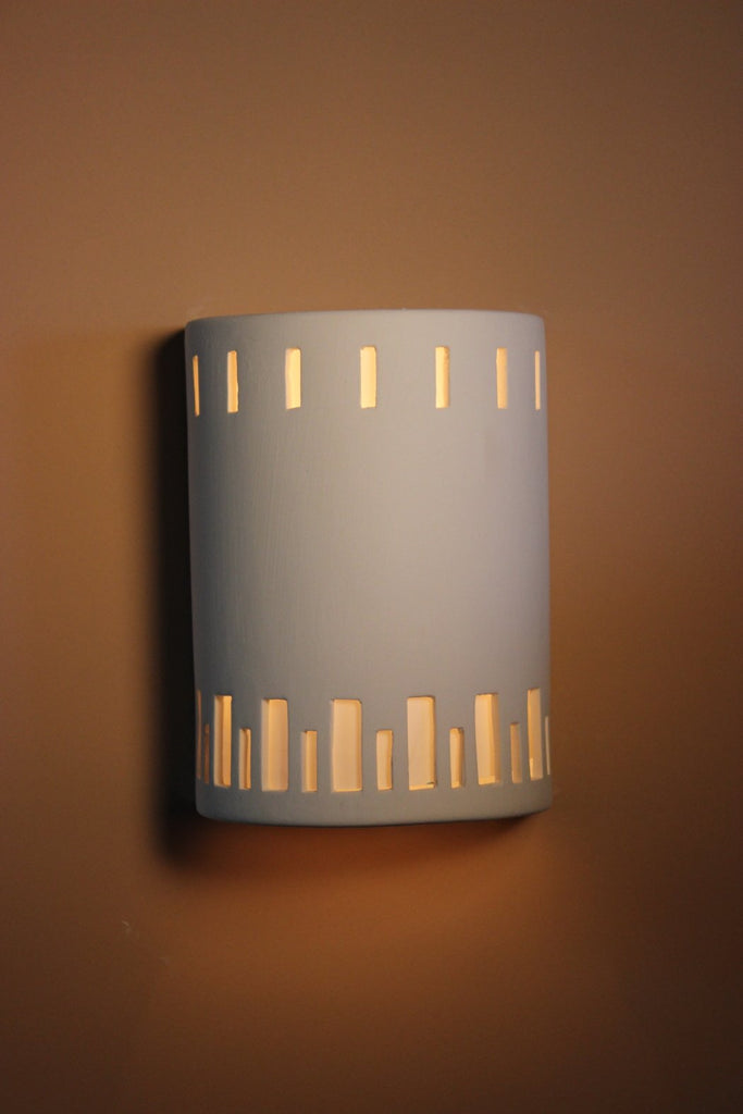 B818 Ceramic Cylinder Lighted Wall Sconce Square Slot Banded
