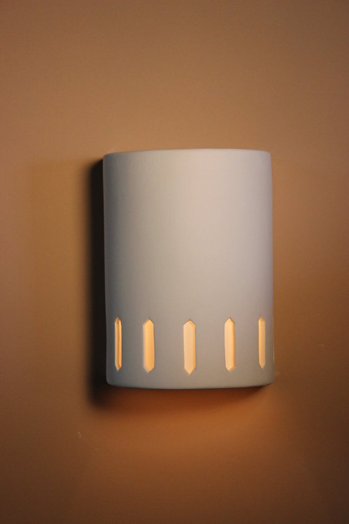 B8188 Ceramic Cylinder Lighted Wall Sconce Wide Sharp Slot Bottom Band