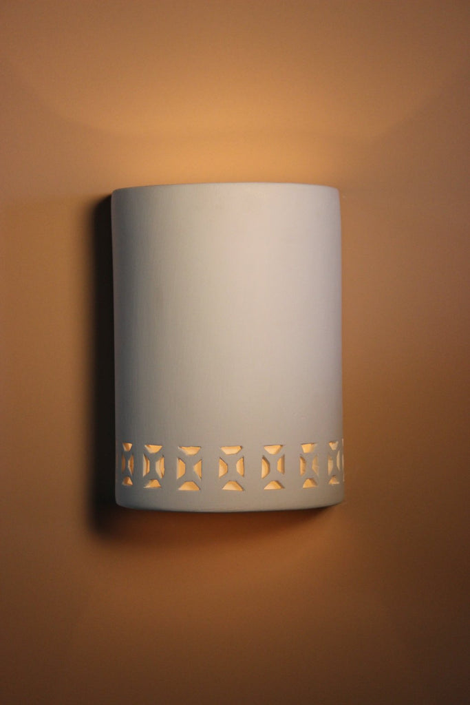 B83A Ceramic Cylinder Lighted Wall Sconce Trapezoid Bottom Band Slot