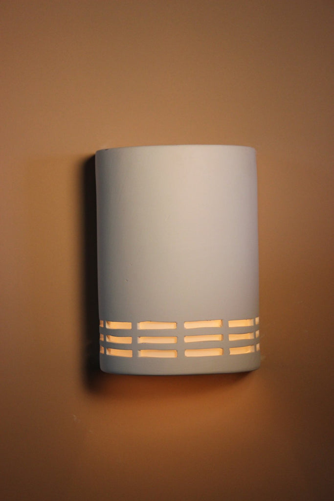 B896 Ceramic Cylinder Lighted Wall Sconce Bottom Square Slot