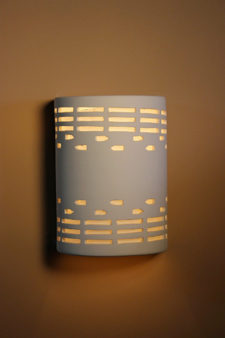 B8103 Ceramic Cylinder Lighted Wall Sconce Square Slot Bullet Banded